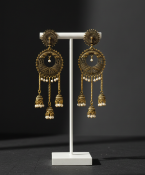Alternative view of Antique Gold Plated Chandbali Jhumka Earrings